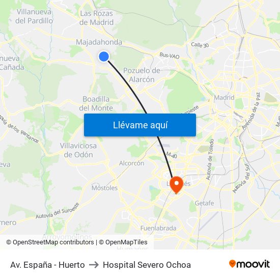Av. España - Huerto to Hospital Severo Ochoa map