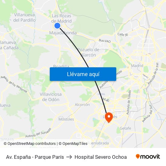 Av. España - Parque París to Hospital Severo Ochoa map