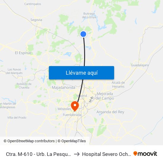 Ctra. M-610 - Urb. La Pesquera to Hospital Severo Ochoa map