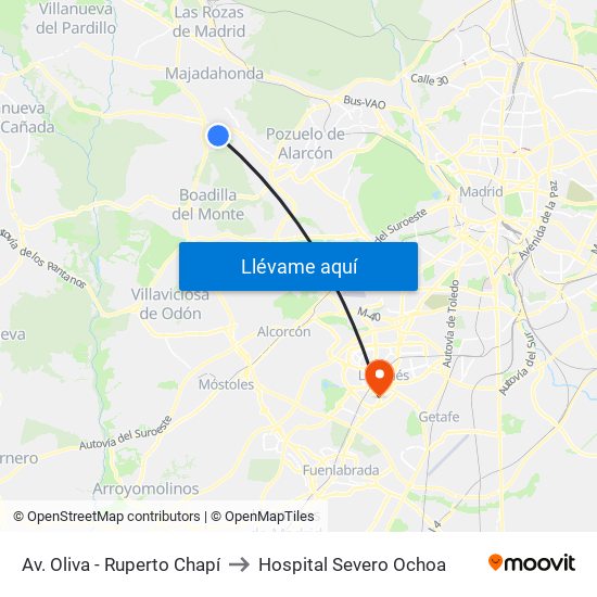 Av. Oliva - Ruperto Chapí to Hospital Severo Ochoa map