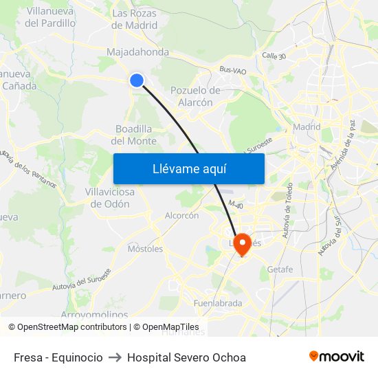 Fresa - Equinocio to Hospital Severo Ochoa map