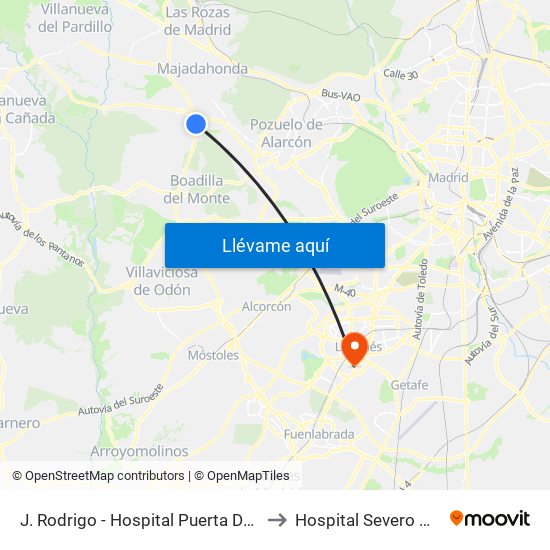 J. Rodrigo - Hospital Puerta De Hierro to Hospital Severo Ochoa map