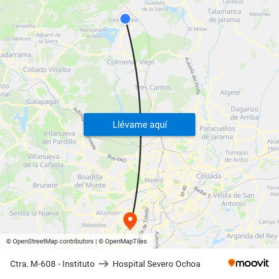 Ctra. M-608 - Instituto to Hospital Severo Ochoa map