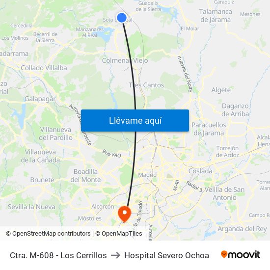 Ctra. M-608 - Los Cerrillos to Hospital Severo Ochoa map