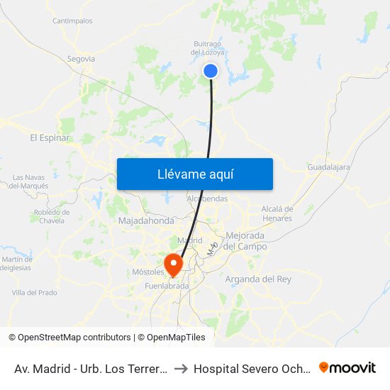Av. Madrid - Urb. Los Terreros to Hospital Severo Ochoa map