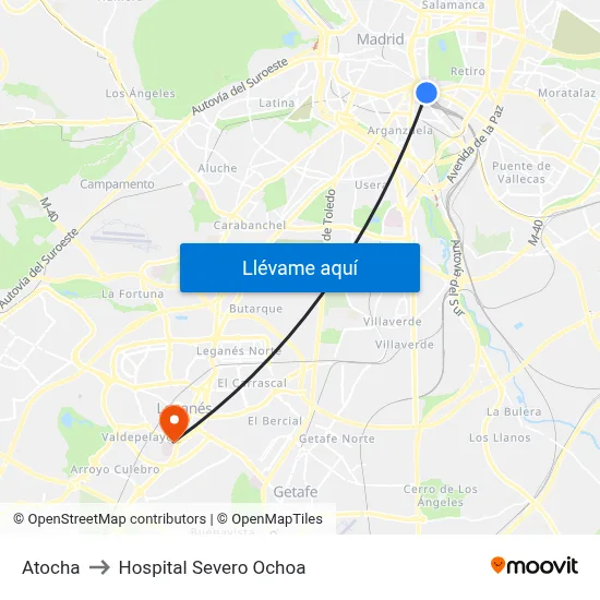 Atocha to Hospital Severo Ochoa map