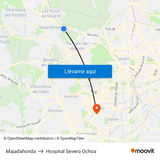 Majadahonda to Hospital Severo Ochoa map