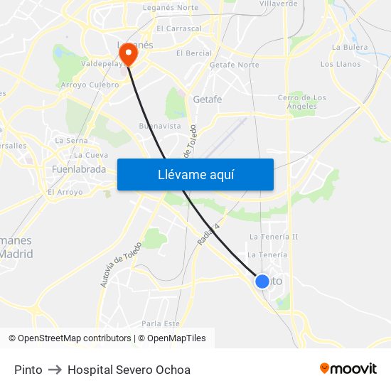 Pinto to Hospital Severo Ochoa map