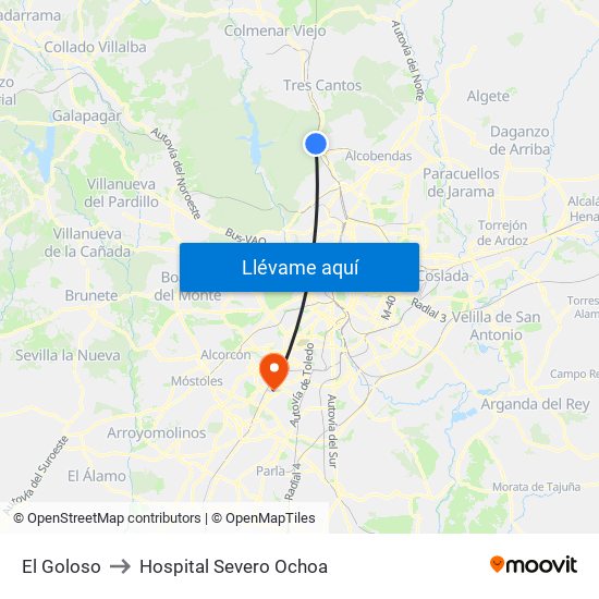 El Goloso to Hospital Severo Ochoa map