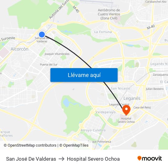 San José De Valderas to Hospital Severo Ochoa map