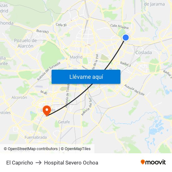 El Capricho to Hospital Severo Ochoa map
