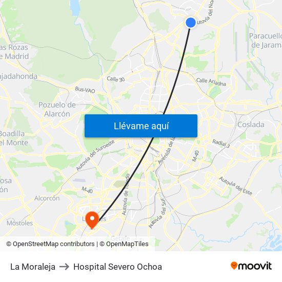 La Moraleja to Hospital Severo Ochoa map