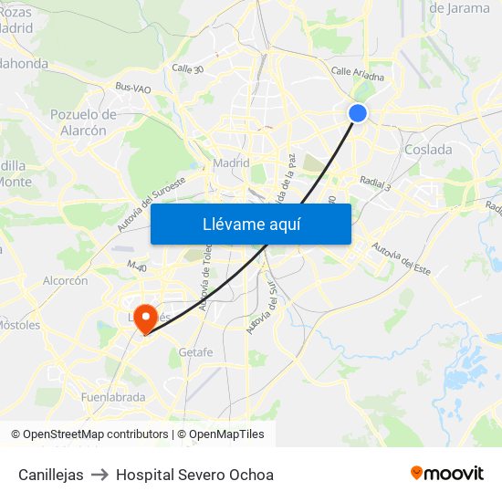 Canillejas to Hospital Severo Ochoa map