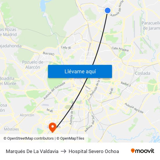 Marqués De La Valdavia to Hospital Severo Ochoa map