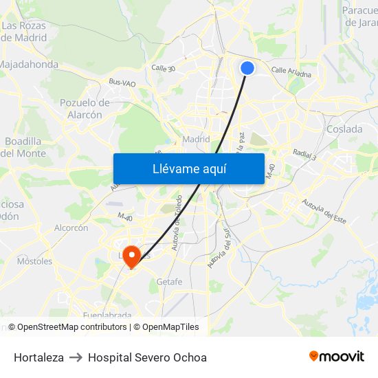 Hortaleza to Hospital Severo Ochoa map