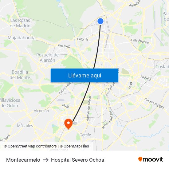 Montecarmelo to Hospital Severo Ochoa map
