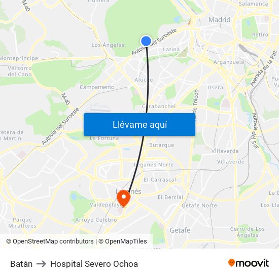 Batán to Hospital Severo Ochoa map