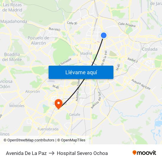 Avenida De La Paz to Hospital Severo Ochoa map