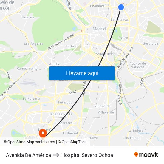 Avenida De América to Hospital Severo Ochoa map