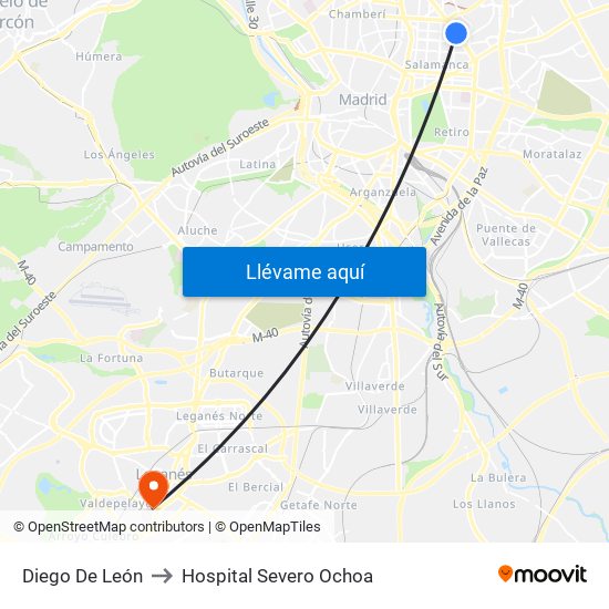 Diego De León to Hospital Severo Ochoa map