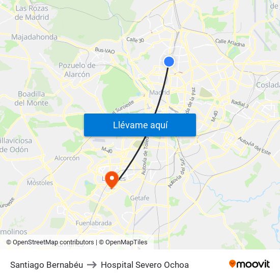 Santiago Bernabéu to Hospital Severo Ochoa map