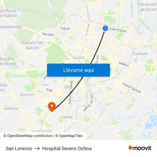 San Lorenzo to Hospital Severo Ochoa map