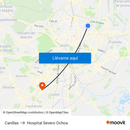 Canillas to Hospital Severo Ochoa map