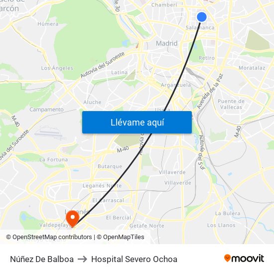 Núñez De Balboa to Hospital Severo Ochoa map