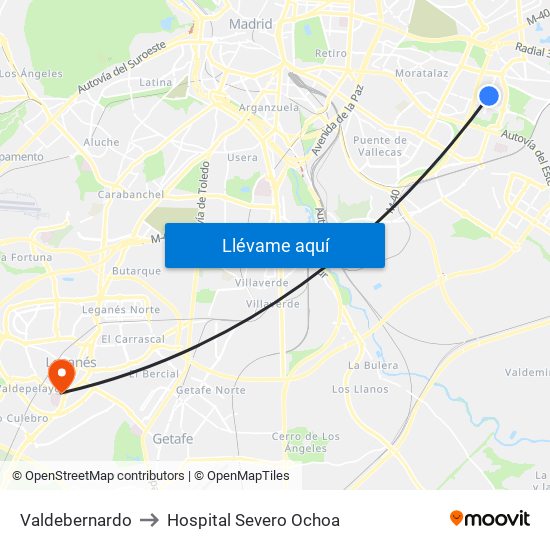 Valdebernardo to Hospital Severo Ochoa map