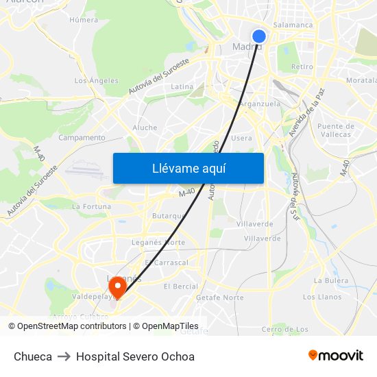 Chueca to Hospital Severo Ochoa map