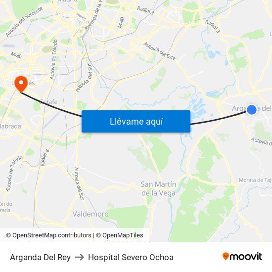 Arganda Del Rey to Hospital Severo Ochoa map