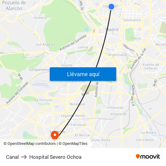 Canal to Hospital Severo Ochoa map