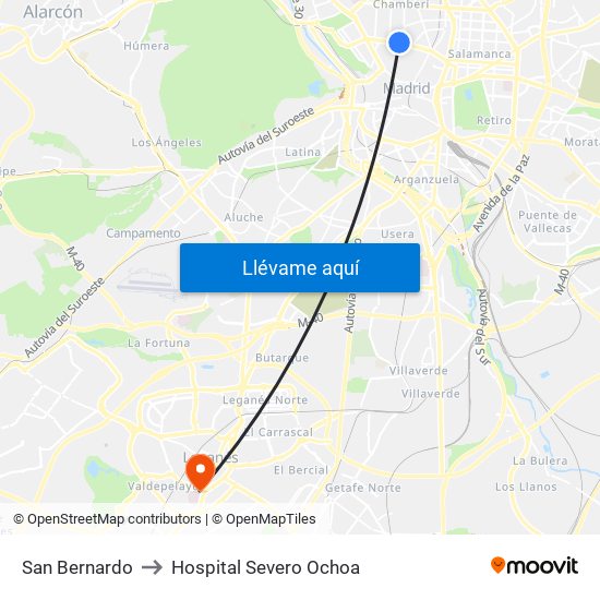 San Bernardo to Hospital Severo Ochoa map