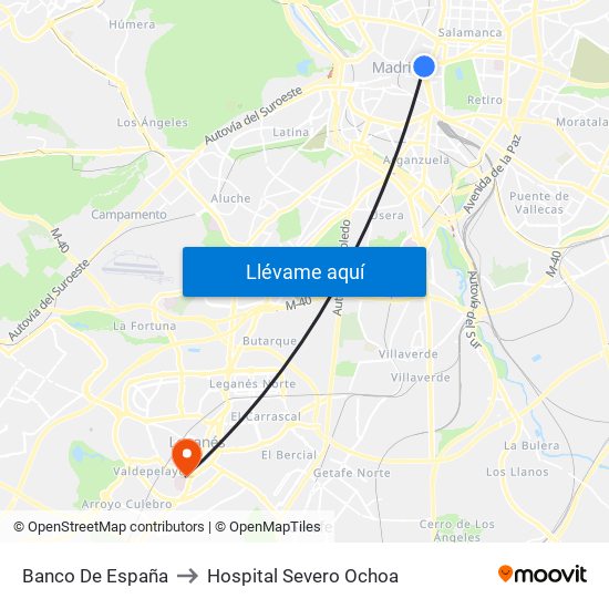 Banco De España to Hospital Severo Ochoa map