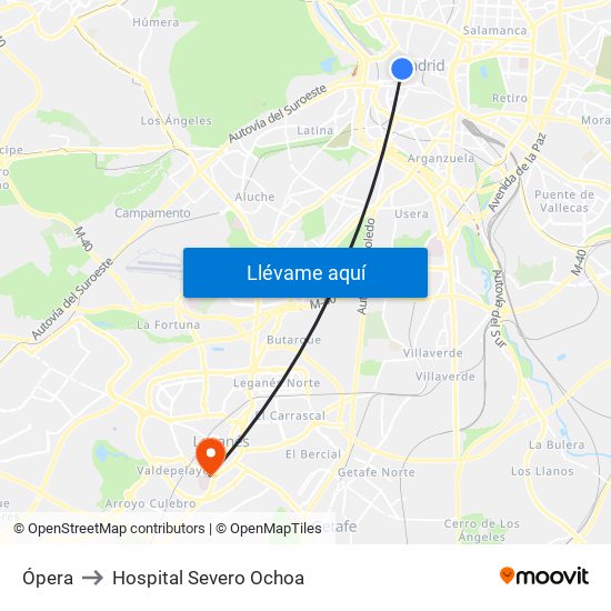 Ópera to Hospital Severo Ochoa map