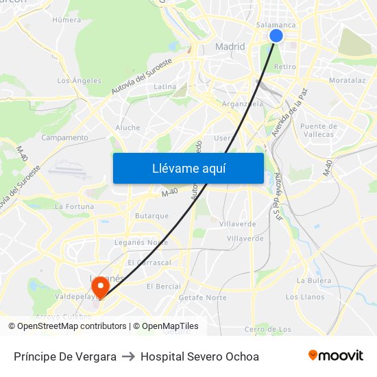 Príncipe De Vergara to Hospital Severo Ochoa map