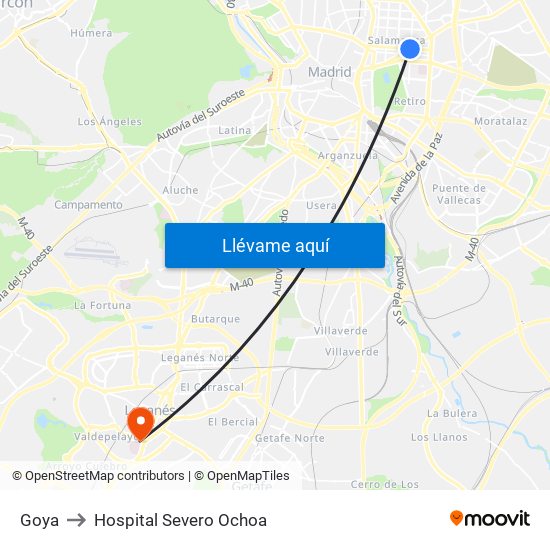 Goya to Hospital Severo Ochoa map