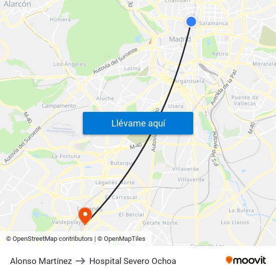 Alonso Martínez to Hospital Severo Ochoa map