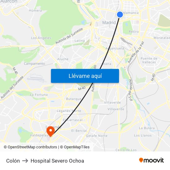 Colón to Hospital Severo Ochoa map