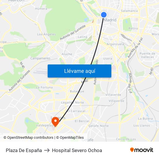 Plaza De España to Hospital Severo Ochoa map