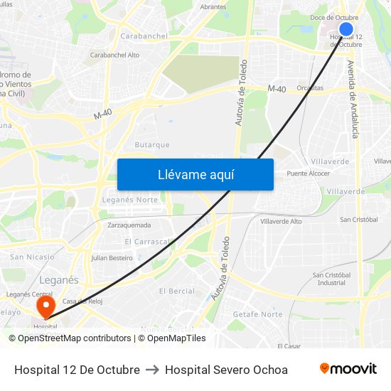 Hospital 12 De Octubre to Hospital Severo Ochoa map