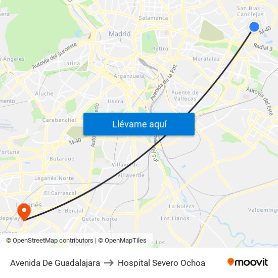 Avenida De Guadalajara to Hospital Severo Ochoa map