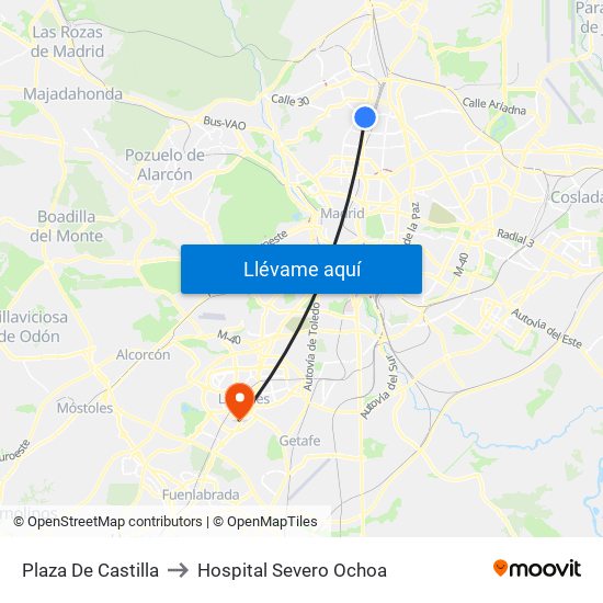 Plaza De Castilla to Hospital Severo Ochoa map