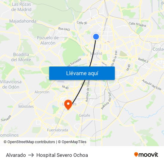 Alvarado to Hospital Severo Ochoa map