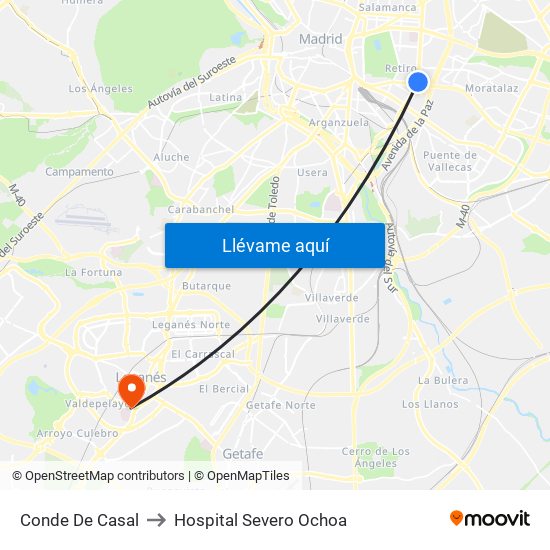 Conde De Casal to Hospital Severo Ochoa map