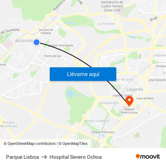 Parque Lisboa to Hospital Severo Ochoa map