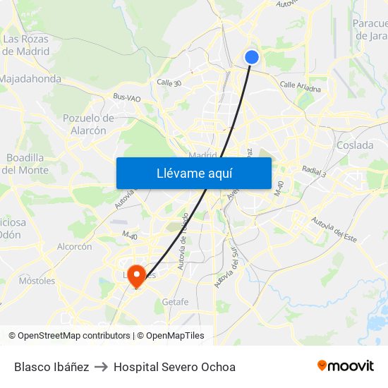 Blasco Ibáñez to Hospital Severo Ochoa map