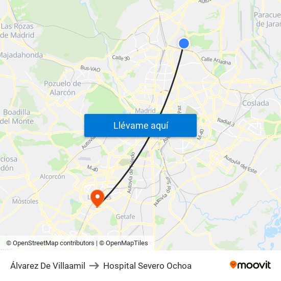 Álvarez De Villaamil to Hospital Severo Ochoa map
