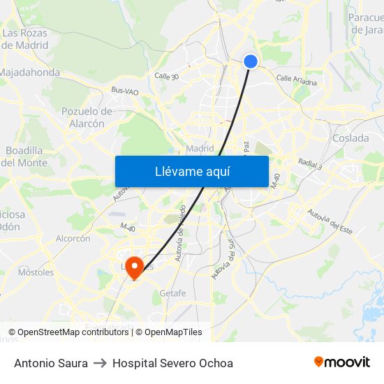 Antonio Saura to Hospital Severo Ochoa map
