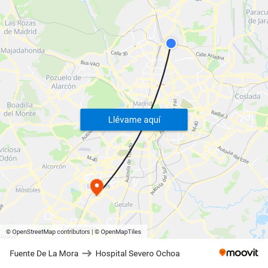 Fuente De La Mora to Hospital Severo Ochoa map